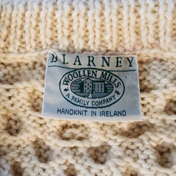 Blarney Woollen Mills Aran Fisherman Cable Knit Wool Cardigan Sweater Ireland S - Picture 2 of 13